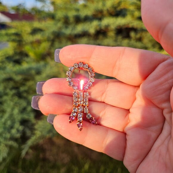 Vtg Marks & Spencer 12K Gold-Filled Rare Pink Rhinestone Brooch & Earrings Set - Picture 8 of 16